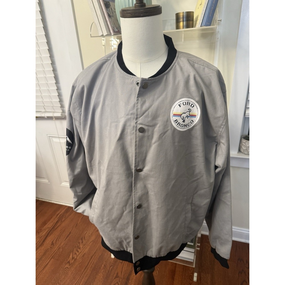 Ford Bronco SUV Roadtrip Go Wild Driving Snap Button Mens Gray Jacket XXL NEW